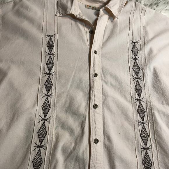 Vintage Mens Garris Clothing Beach White Tone Short Sleeve Button Down Shirt - Picture 5 of 16